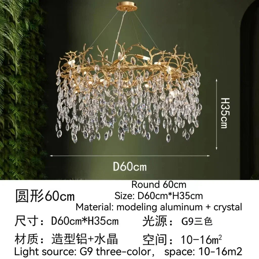DecorBites™ Golden Crystal Tree Ceiling Chandelier, Luxury Aluminum Art Fixture