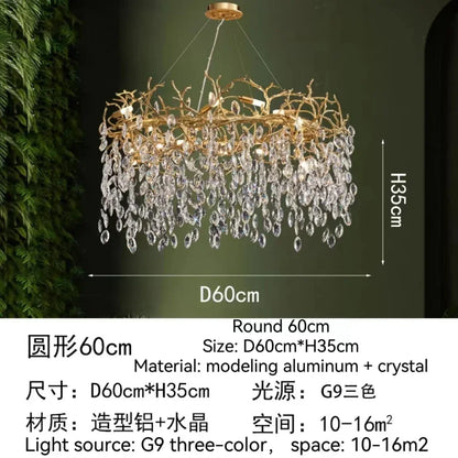 DecorBites™ Golden Crystal Tree Ceiling Chandelier, Luxury Aluminum Art Fixture