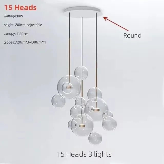 DecorBites™ Glass Bubble Chandelier Customized Pendant Light for Living Room Atmosphere
