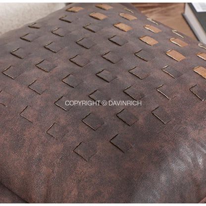 DecorBites™ Brighton Cross Stitch Faux Leather Cushion Cover 45x45cm Brown