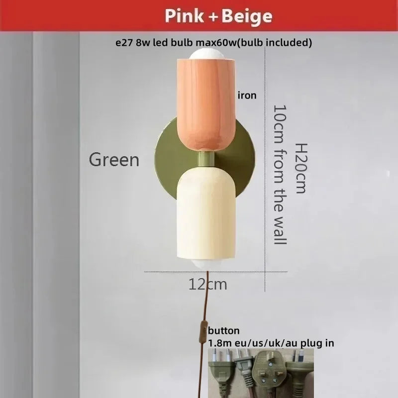 DecorBites™ LED Wall Lights Colorful Iron Double Heads Modern Bedside Lamp