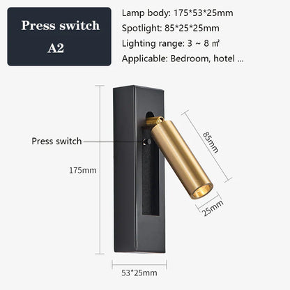 DecorBites™ Black Brass Wall Sconce with USB Port and Switch, 3W Spotlight for Bedroom