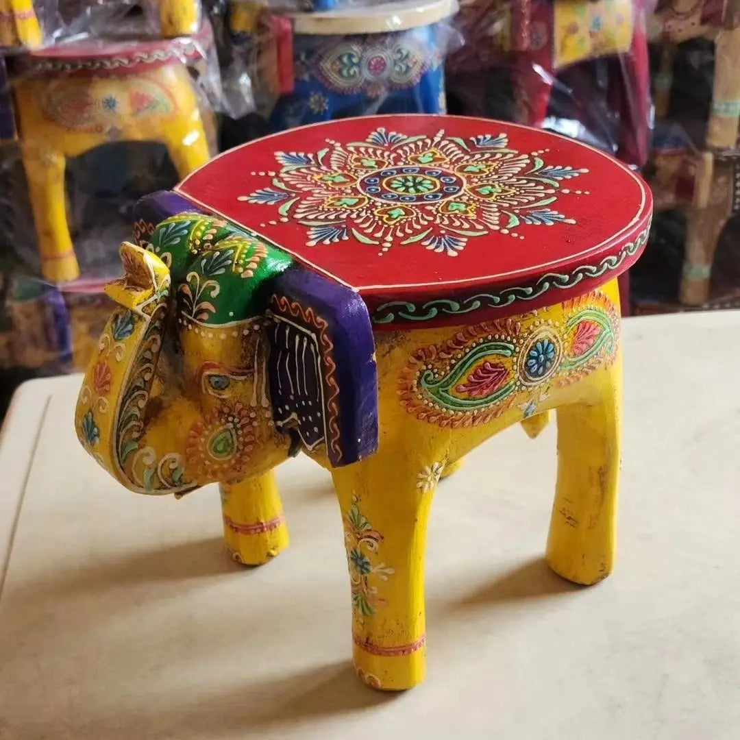 DecorBites™ Handmade Elephant Stool: Thai Style Ethnic Wood Low Stool Ornament
