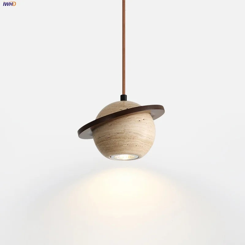 DecorBites™ LED Pendant Lights Wood Home Decor Yellow Stone Globe Hanging Lamp