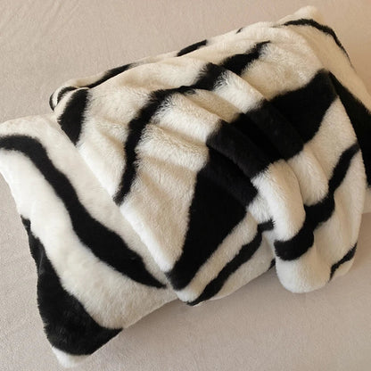 Decobites Winter Zebra Print Bedding Set: Thick Milk Velvet, Soft & Warm bed sheet, duvet cover, pillowcase