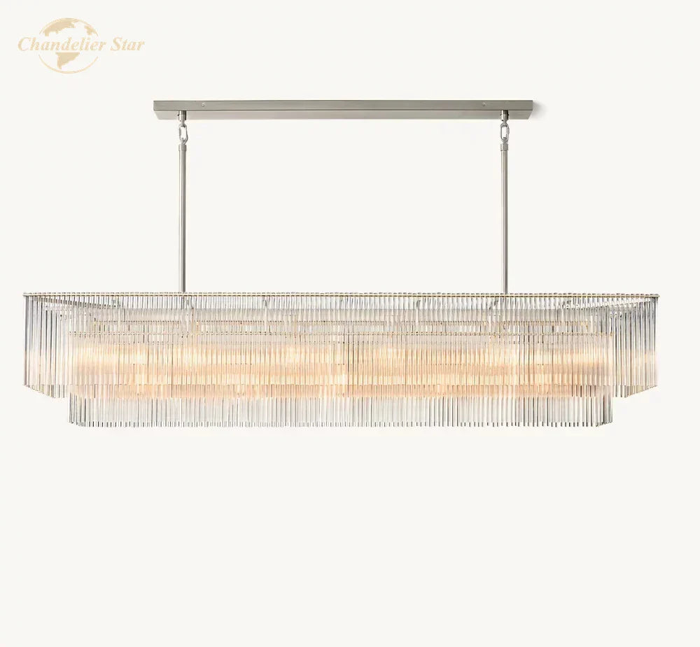 ثريا Amadeo Crystal LED من DecorBites™: مصباح معلق مستطيل الشكل عصري لجزيرة المطبخ وغرفة الطعام