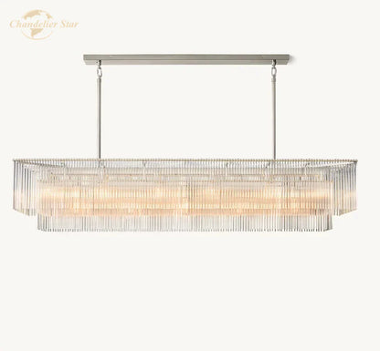 ثريا Amadeo Crystal LED من DecorBites™: مصباح معلق مستطيل الشكل عصري لجزيرة المطبخ وغرفة الطعام