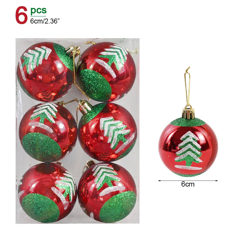 6Pcs/box 6cm Transparent Painting Christmas Ball New Year Xmas Tree Ornaments Decoration for Home 2023 Noel Navidad Gifts