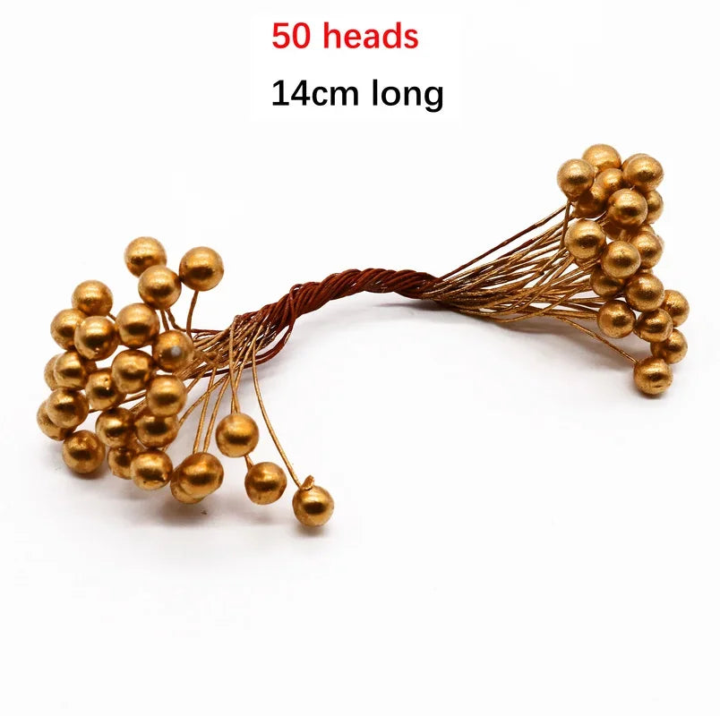 DecorBites™ Gold Hybrid Flower Cherry Stamen Berries Bundle for DIY Decor