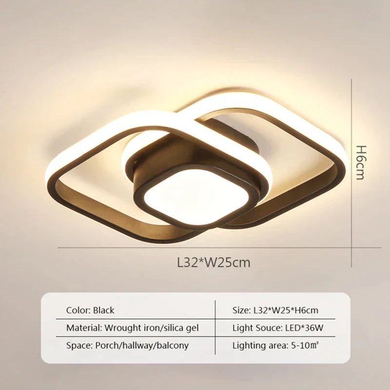 Lámpara de techo LED cuadrada negra DecorBites™: Iluminación moderna para pasillos, vestidores y balcones.