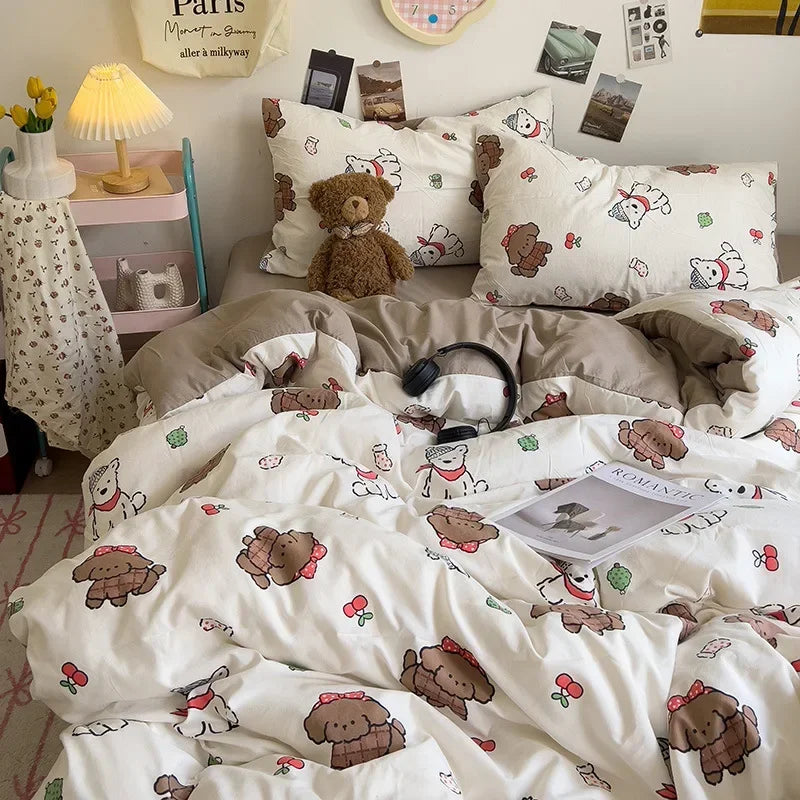 DecorBites™ Cartoon Style Printed Comforter Set 4Pcs Lightweight Duvet Kits Bedding Set