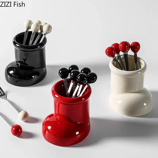 DecorBites™ Boot Ceramic Storage Jar Desk Organizer Box for Small Objects