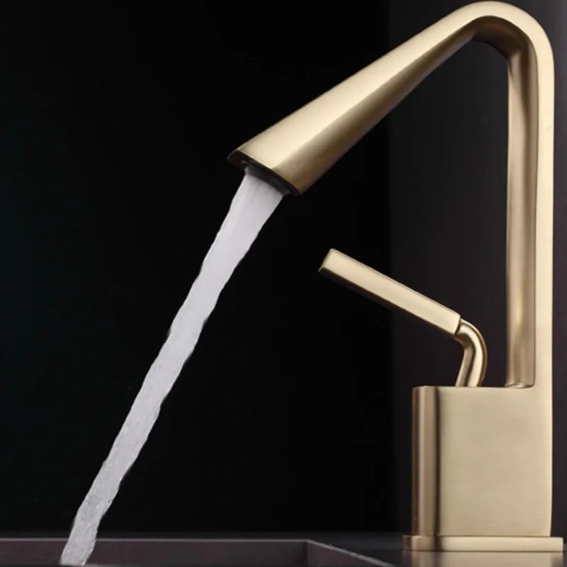 DecorBites™ Brush Gold Basin Faucet Single Lever Hot Cold Mixer Sink Tap Vanity