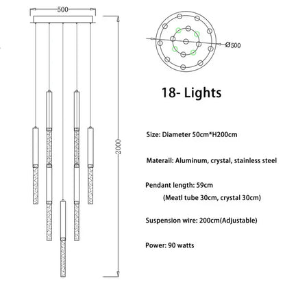 DecorBites™ Crystal Led Chandelier for Modern Loft Living Room Staircase, Gold Art Deco Hanging Lamp