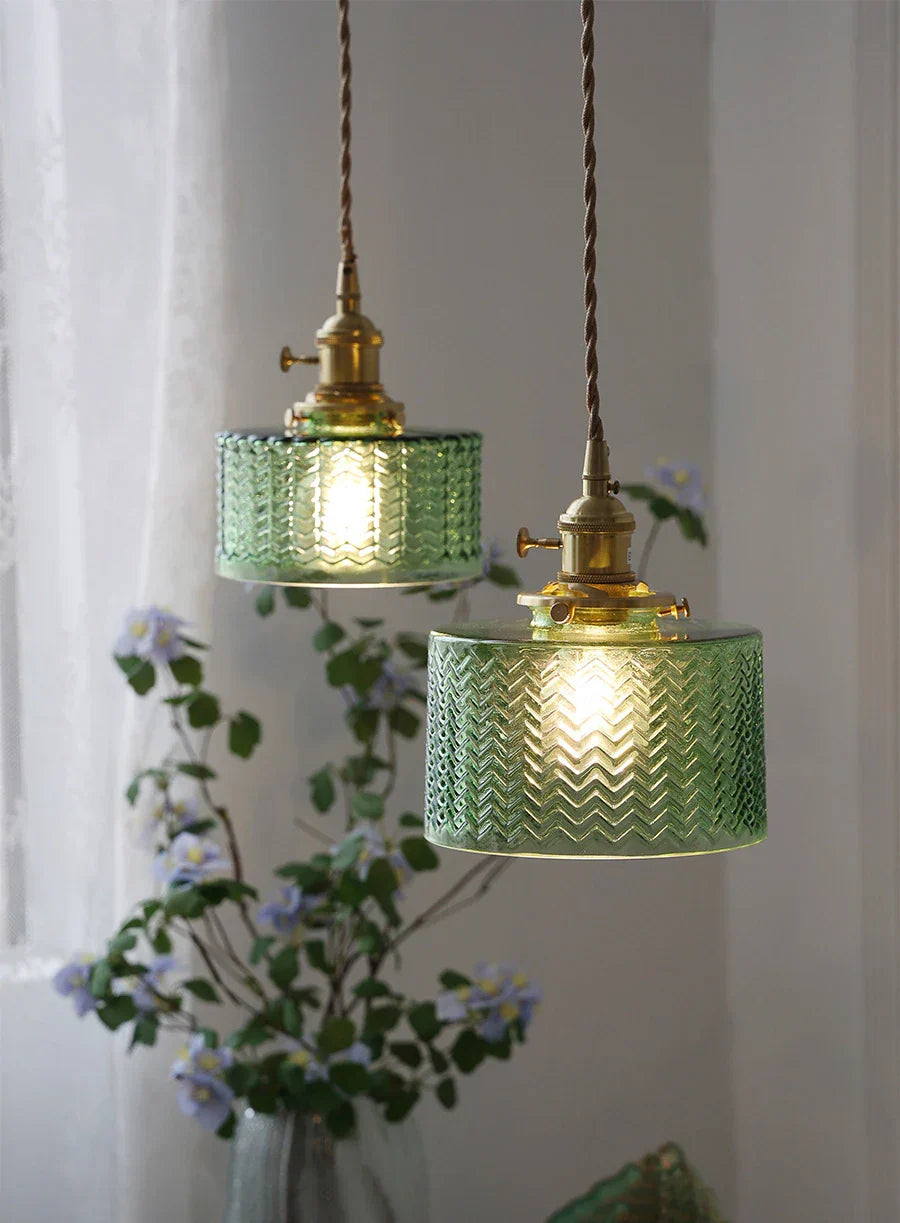 Decorbites™ Glas-Schirm-Kronleuchter-Deckenlampe für Schlafzimmer Esszimmer Grün Vintage LED