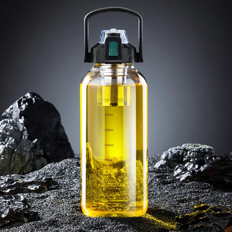 DecorBites™ Glass Cup with Handle | Double Drinking, Portable Tea Water Separation Mug