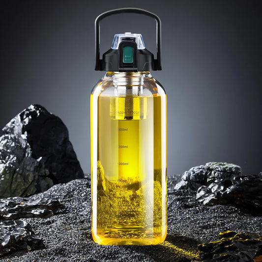 DecorBites™ Glass Cup with Handle | Double Drinking, Portable Tea Water Separation Mug