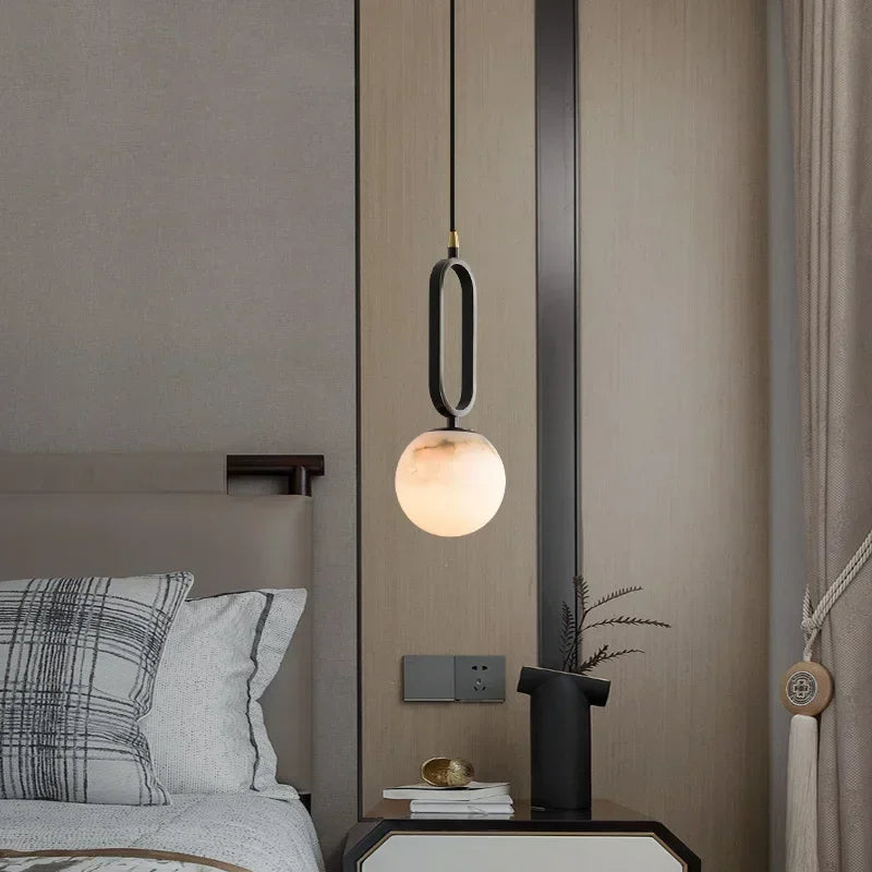 Modern Marble Pendant Light With Polished Copper Finish