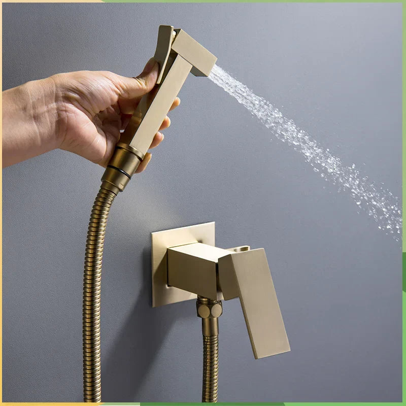 DecorBites™ Bidet Faucet Shower Mixer: Cold Hot Water Tap, Brass, Square Sprayer Head