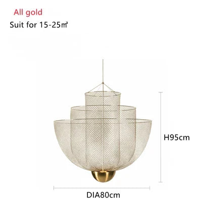 DecorBites™ Gold Mesh Grid Ceiling Chandelier: Dimmable LED Indoor Lighting