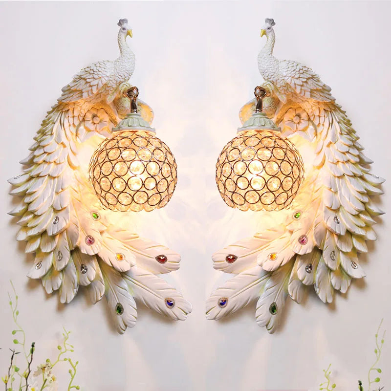 DecorBites™ Gold Peacock Crystal Wall Lamp: Elegant Nordic LED Light for Aisle & Walls