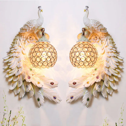 DecorBites™ Gold Peacock Crystal Wall Lamp: Elegant Nordic LED Light for Aisle & Walls