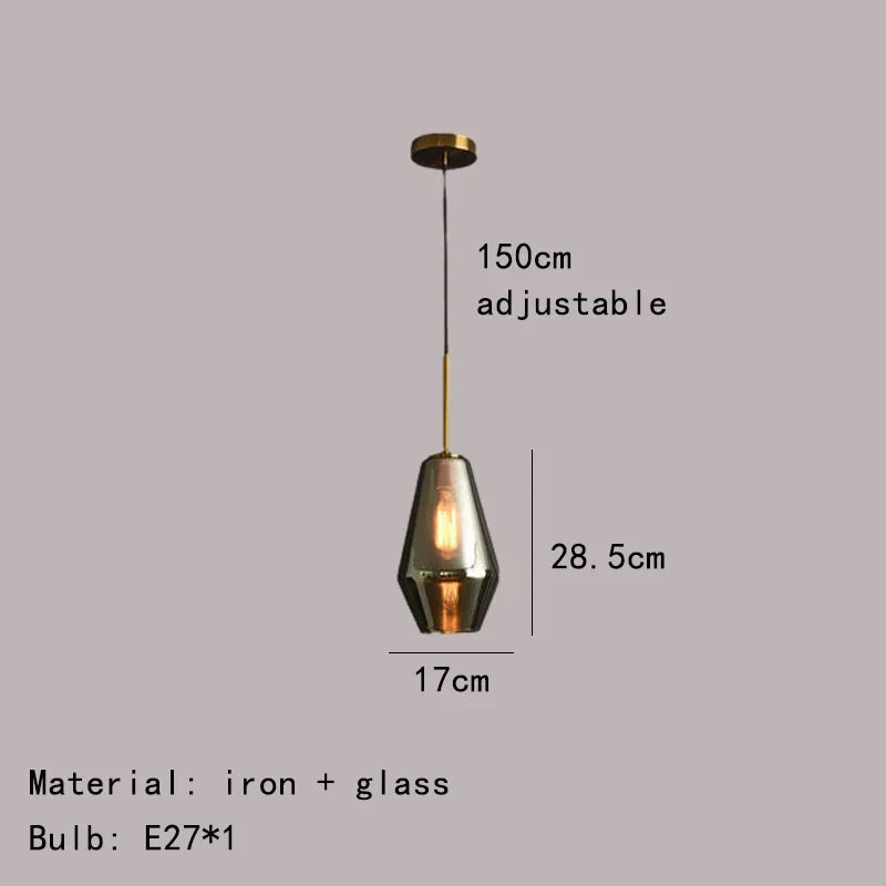 Lámpara colgante DecorBites™ de cristal ámbar gris para iluminación del hogar y la oficina