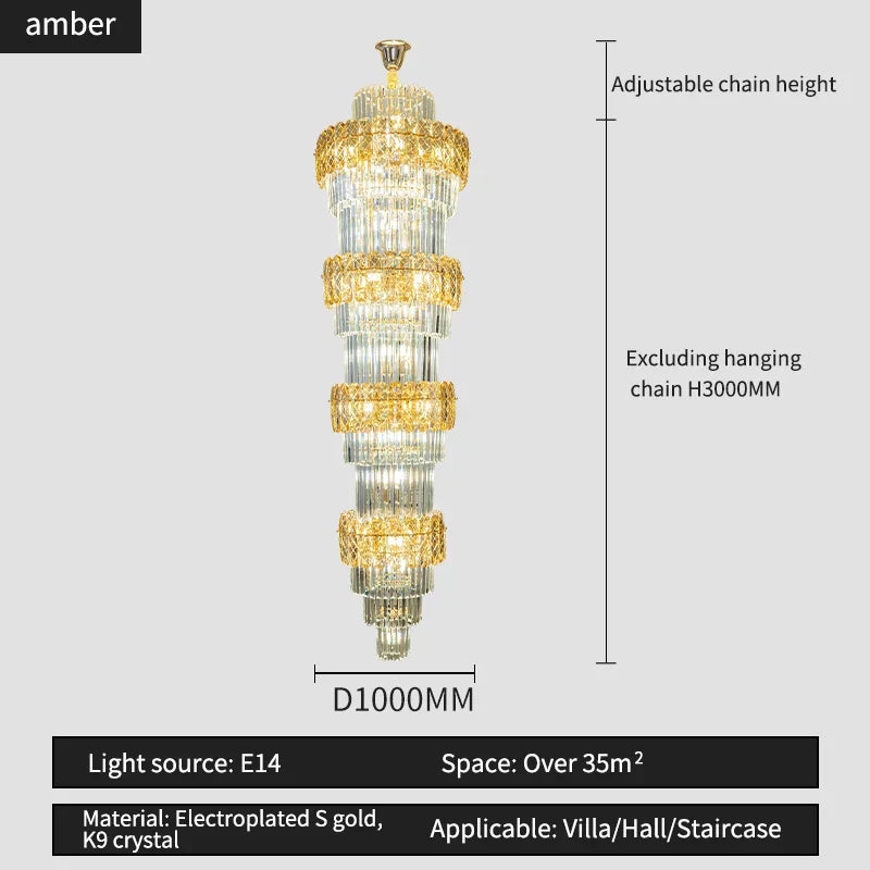 DecorBites™ Elegant Crystal Hollow Long Chandelier for Duplex Living Room and Stairwell