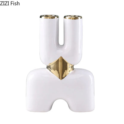 DecorBites™ Gold Geometry Ceramic Vase Desk Decoration Modern Floral Room Decor Vase