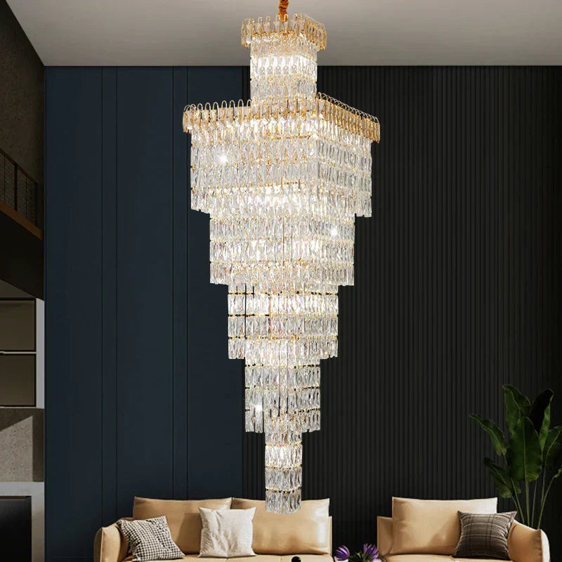 DecorBites™ Crystal Hollow Stair Chandelier for Duplex Villa and Hotel Lobby