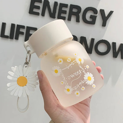 DecorBites™ Daisy Flower Glass Water Bottle Portable Tumbler 350ML