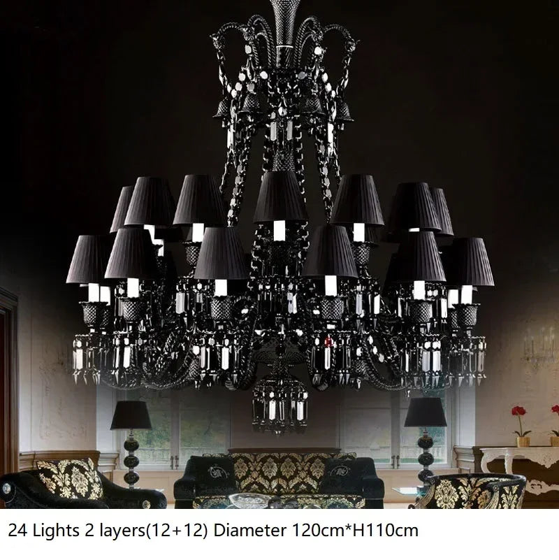 DecorBites™ Black Crystal Chandelier: Luxury Lighting for Villa Hotel, Living Room, Dining Room