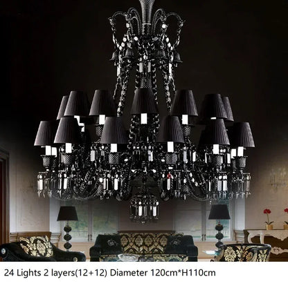 DecorBites™ Black Crystal Chandelier: Luxury Lighting for Villa Hotel, Living Room, Dining Room