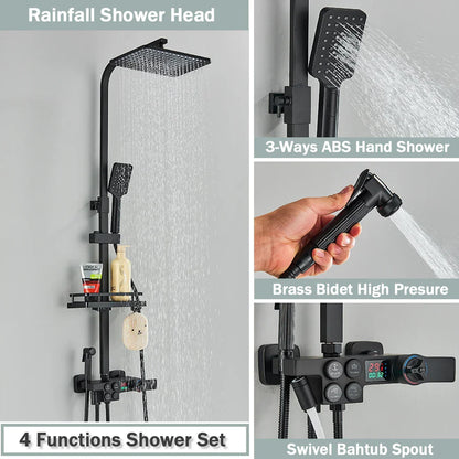 DecorBites™ Gold Thermostatic Shower Faucet Set: Smart Digital Mixer, Wall Mounted Rainfall System