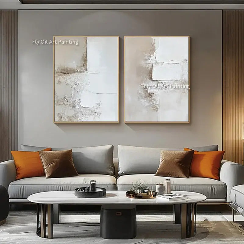 DecorBites™ Handpainted Abstract Beige & White Oil Paintings Set