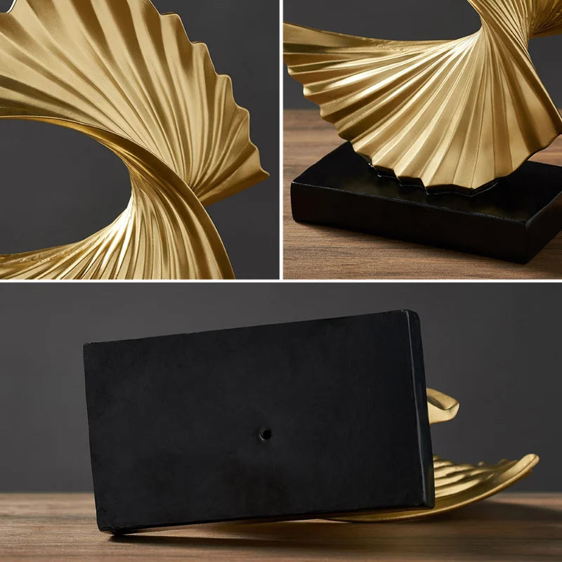 DecorBites™ Golden Resin Abstract Sculpture for Modern Home & Office Decor