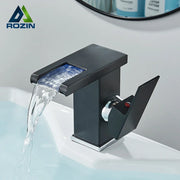 Grifo de Lavabo en Cascada LED Negro Decorbites™: Montado en Cubierta Mezclador Hidroeléctrico