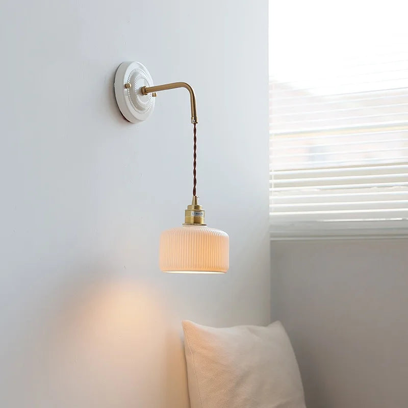 DecorBites™ Copper Ceramic LED Wall Light with Pull Chain Switch for Living Room Decor.