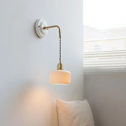 DecorBites™ Copper Ceramic LED Wall Light with Pull Chain Switch for Living Room Decor.