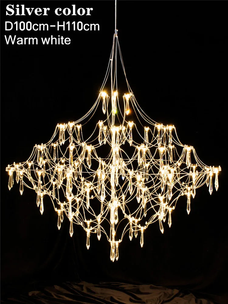 Starry Crystal Firefly Pendant Chandelier in Polished Steel