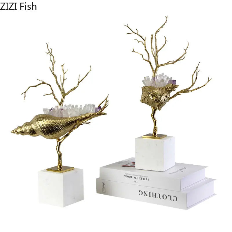 DecorBites™ Golden Conch Metal Sculpture Decorative Figurine Artwork for Modern Home Decor