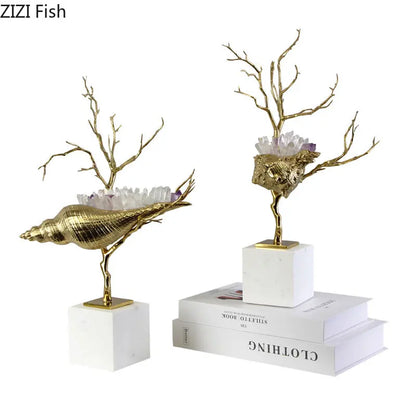 DecorBites™ Golden Conch Metal Sculpture Decorative Figurine Artwork for Modern Home Decor