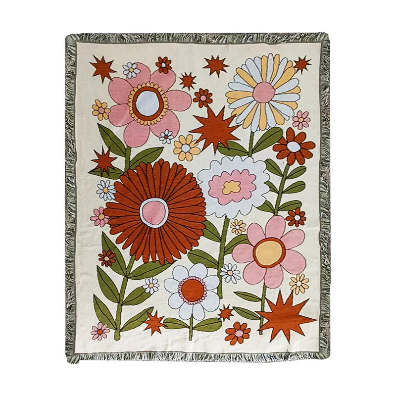 DecorBites™ Boho Floral Cotton Blanket - Soft Bedspread for Beds, Sofa & Living Room