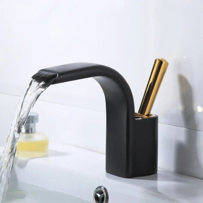 DecorBites™ Black Brass Waterfall Basin Faucet, Single Hole Hot Cold Sink Mixer Tap