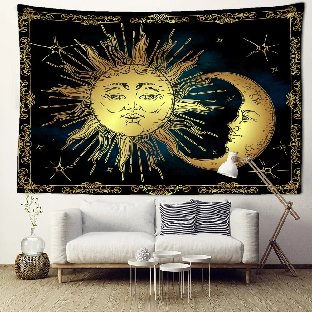 Decobites Sun Moon Tarot Tapestry: Mystical Abstract Art for Home Decor