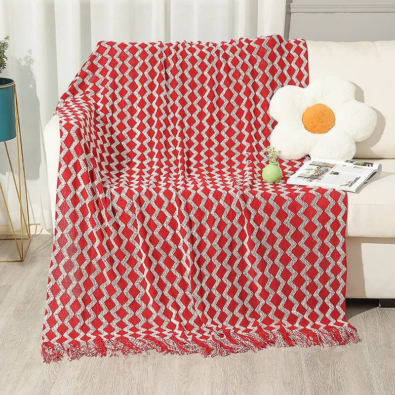 DecorBites™ Knitted Tassel Hem Blanket: Cozy Warmth for Home, Office, Sofa, and More