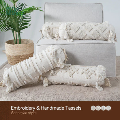 Cojín lumbar decorativo DecorBites™ Boho con borlas y mechones