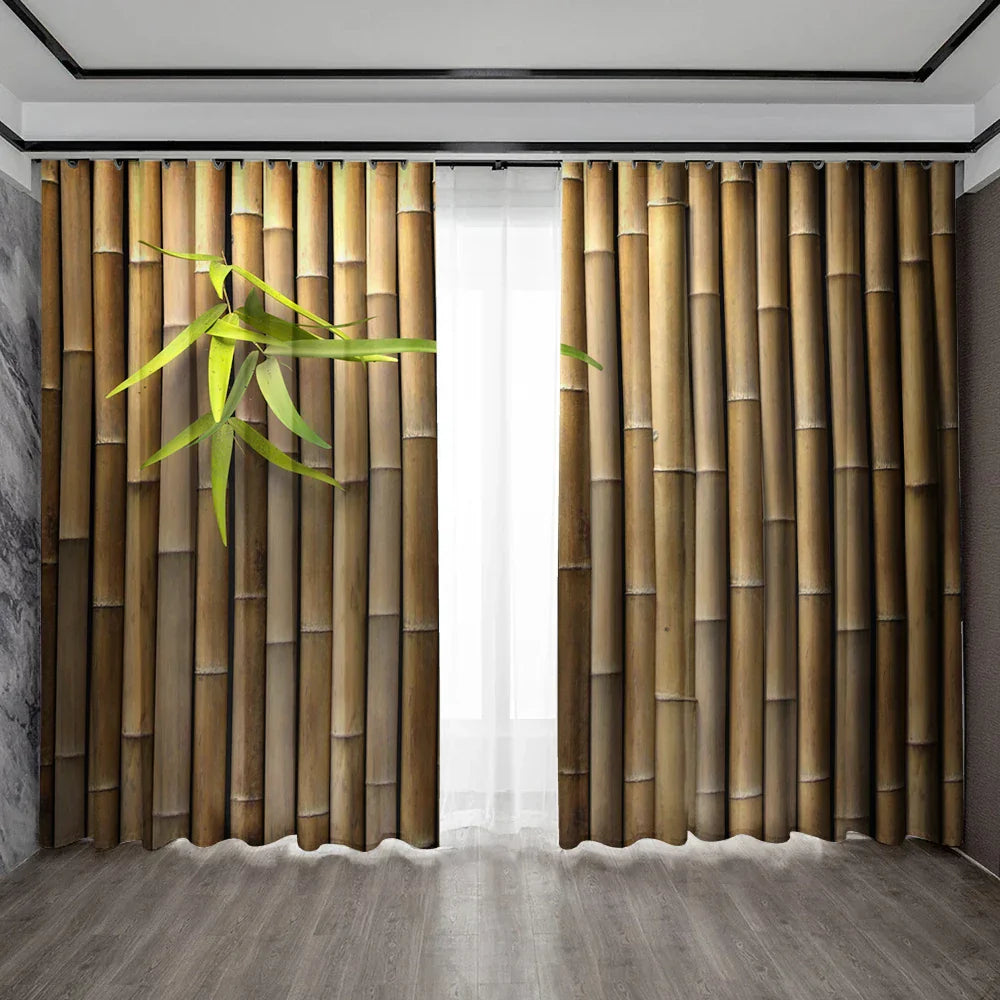 Bamboo & Wooden Board Art Curtains, Modern Printed Window Drapes, Decobites Home Decor