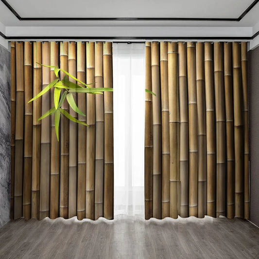 Bamboo & Wooden Board Art Curtains, Modern Printed Window Drapes, Decobites Home Decor