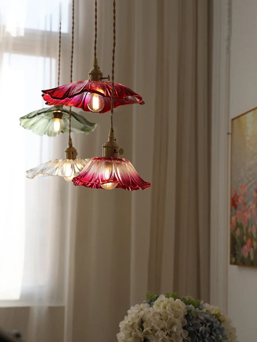 DecorBites™ Japanese Sunflower Glass Pendant Lights Modern Brass Hanglamp Fixture